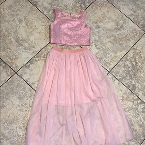 Holographic 2 piece dress girls crop top skirt